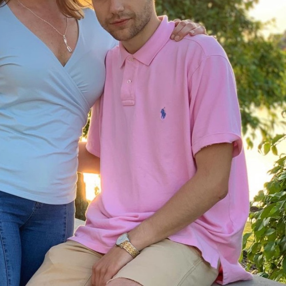 Polo pink light blue logo XL